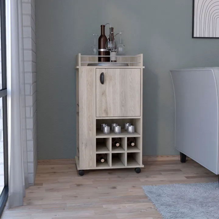 DEPOT E SHOP LLC Fraser Bar Cart with Six Built-in Wine Rack and Casters