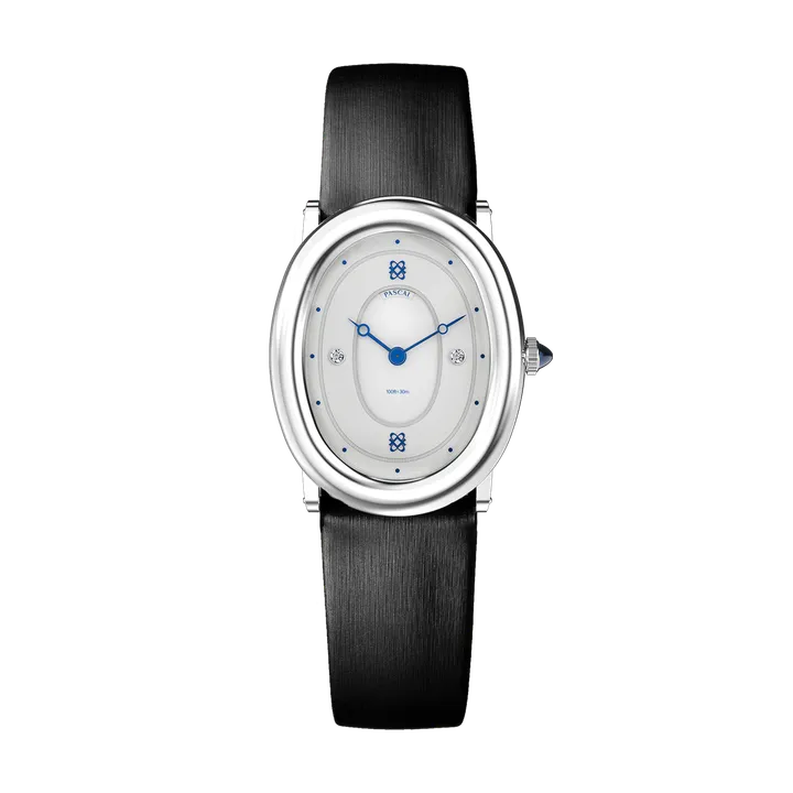 PASCAL Oval Bubble Diamond Watch - Vintage Leather Band (Onyx)