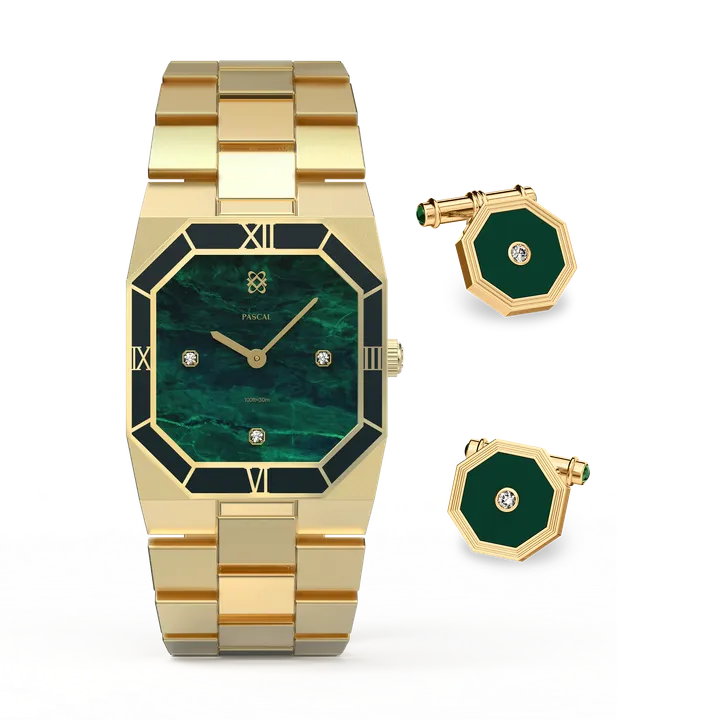 PASCAL Octagonal Enamel Diamond - Watch & Octagonal Enamel Cufflinks Gift Set