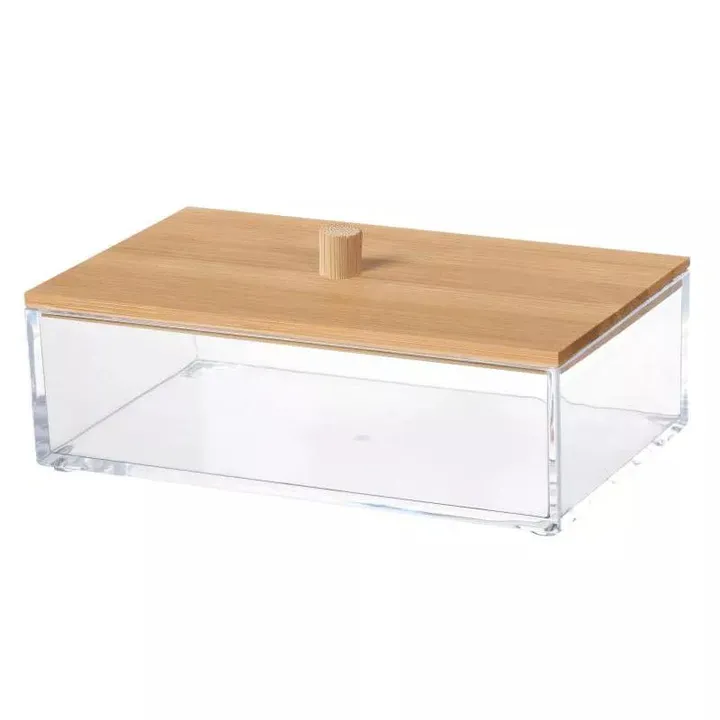 Elle Decor Acrylic Makeup Organizer with Bamboo Lid