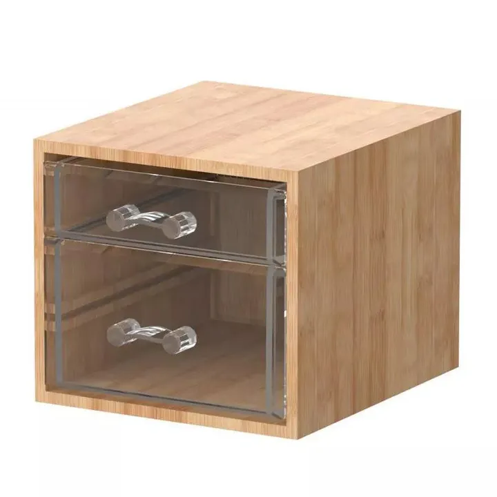 Elle Decor Bamboo Makeup & Jewelry Organizer With 2 Clear Acrylic Drawers