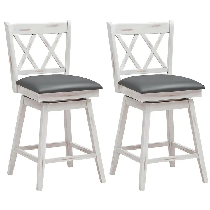 Directdeals 24 Inch Swivel Counter Height Barstool Set With Rubber Wood Legs