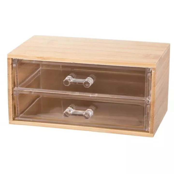 Elle Decor Compact Bamboo Makeup & Jewelry Organizer with 2 Tier Acrylic Drawers
