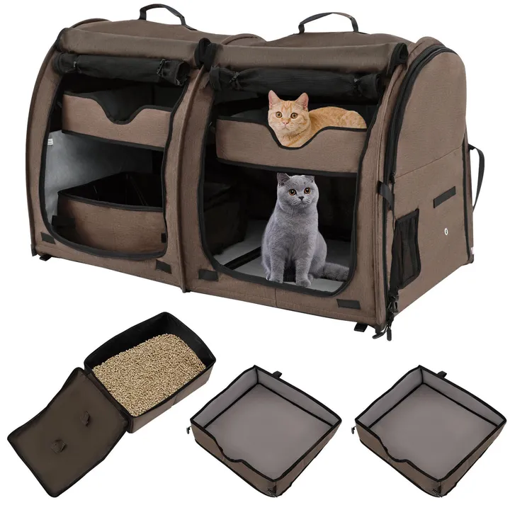 Gbruno Store Double Compartment Pet Carrier With 2 Removable Hammocks
