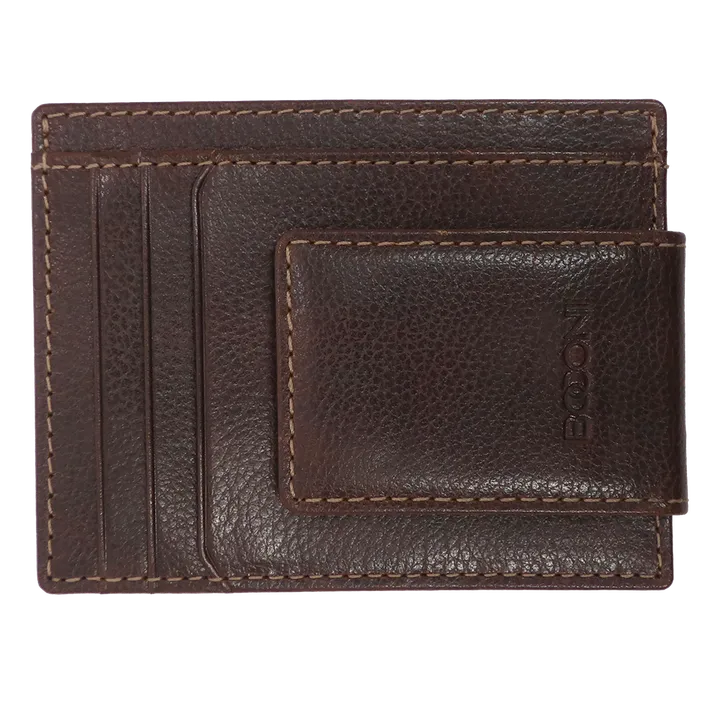 Boconi Garth Pebbled Leather Magnetic Money Clip Front Pocket Wallet