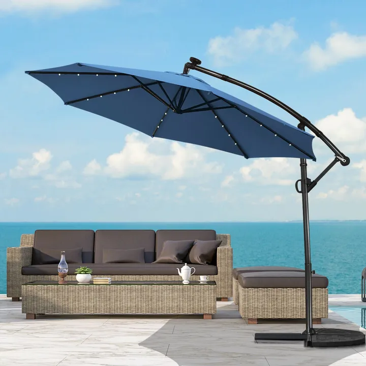 Directdeals 360° Rotation Solar Powered LED Patio Offset Umbrella