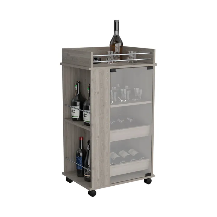 DEPOT E SHOP LLC Elegant Lansing Bar Cart with Glass Door & Casters