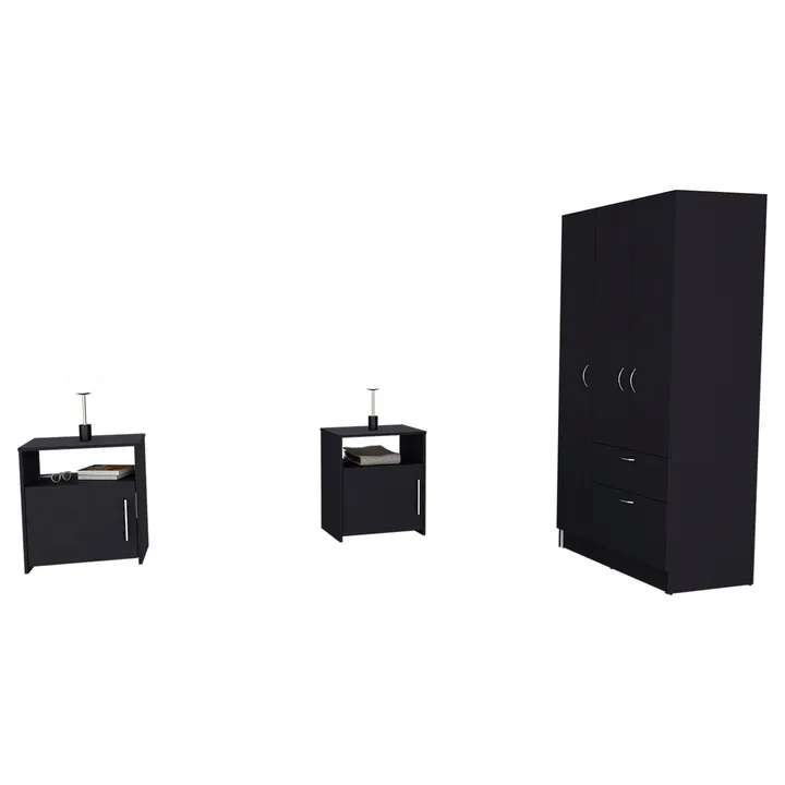DEPOT E SHOP LLC Lubec Bedroom Set Cartagena Armoire + Two Omaha Nightstands