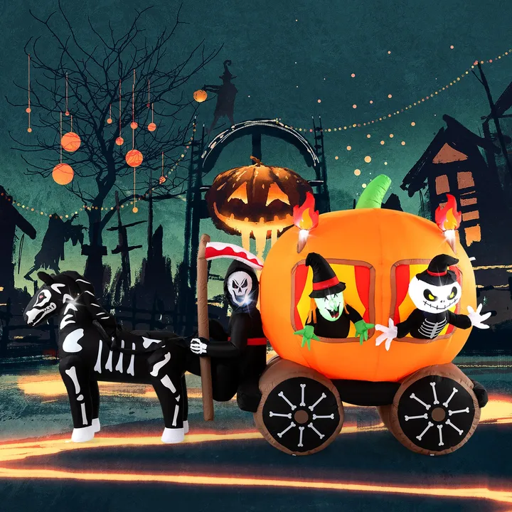 Directdeals Halloween Inflatable Carriage With Pumpkin And 2 Ghosts