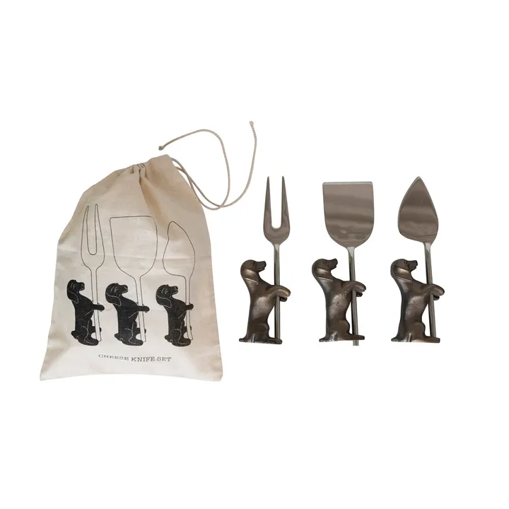 Storied Home Cheese Knives Set With Dog Stands