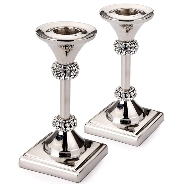 Classic Touch Stainless Steel Candle Holder With Crystal Diamond Design