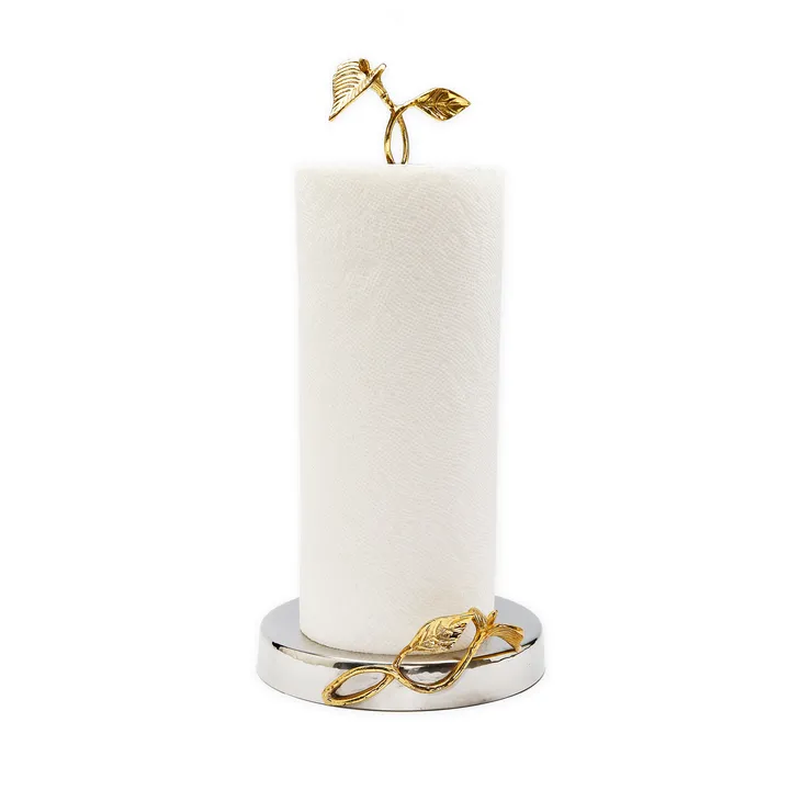Classic Touch Stainless Steel Paper Towel Holder with Leaf Design