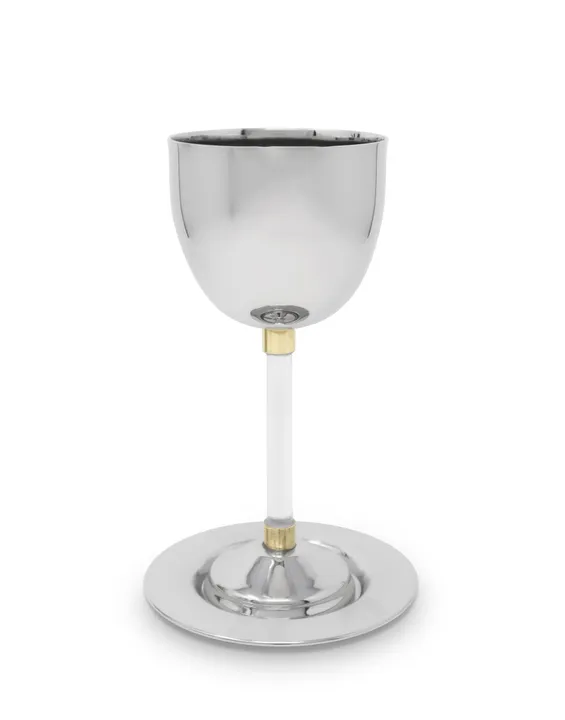 Classic Touch Stainless Steel Goblet with Acrylic Stem and Saucer