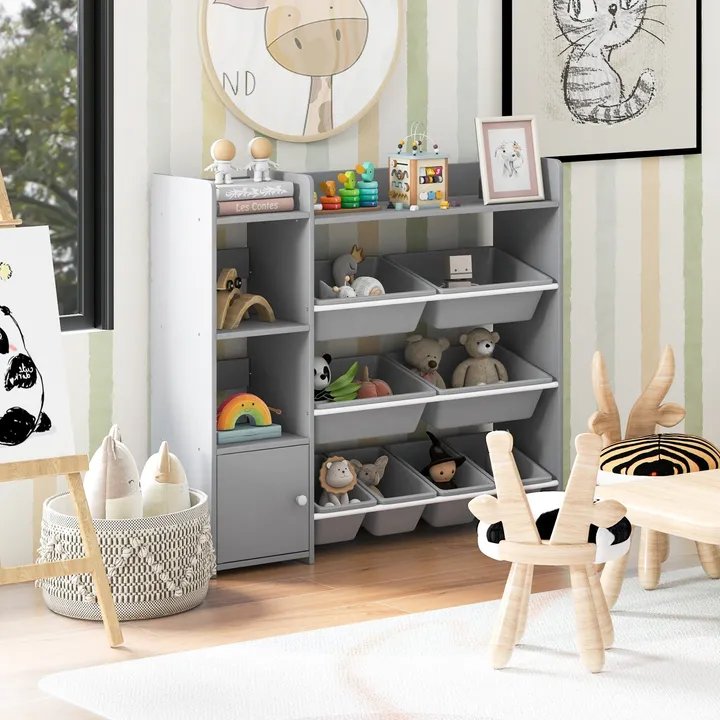 Gbruno Store 4-Tier Kids Bookshelf and Toy Storage Rack With 8 Toy Organizer Bins