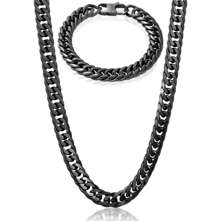 West Coast Jewelry Crucible Jewelry Double Curb Chain Bracelet And Necklace Set