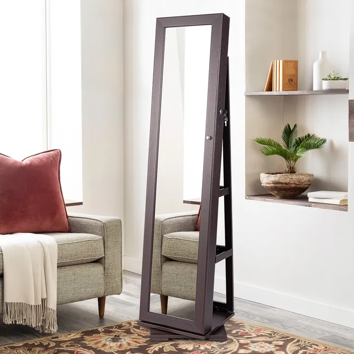 Directdeals 360° Rotatable 2-in-1 Lockable Jewelry Cabinet with Full-Length Mirror