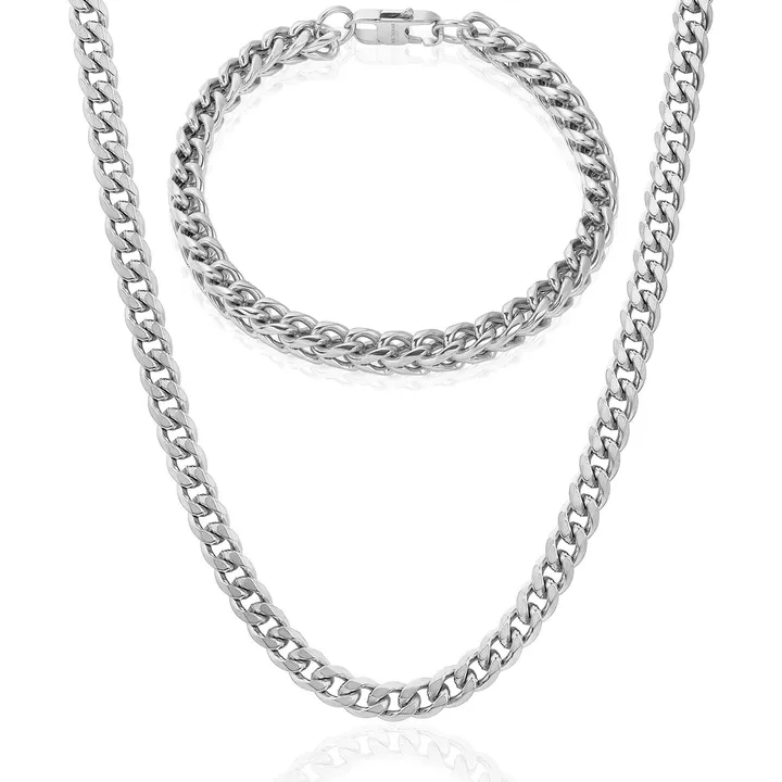 West Coast Jewelry Crucible Jewelry Franco Bracelet And Curb Necklace Chain Set