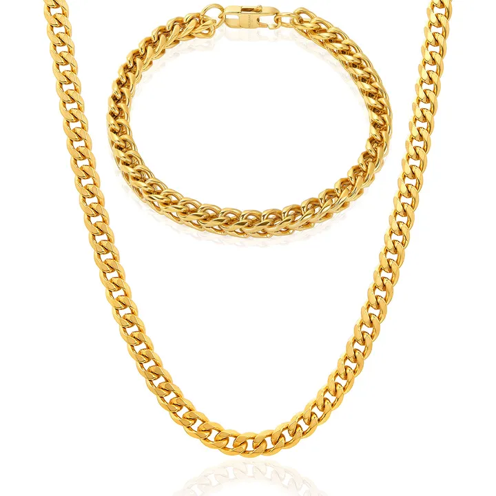 West Coast Jewelry Crucible Jewelry Franco Bracelet And Curb Necklace Chain Set