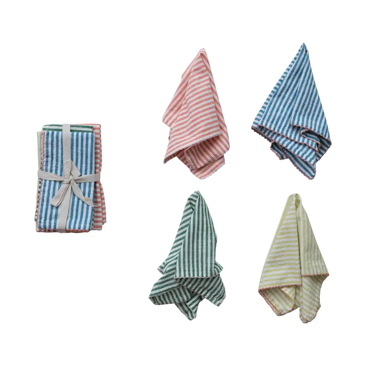 Storied Home Woven Cotton Striped Napkins With Stitched Colored Trim