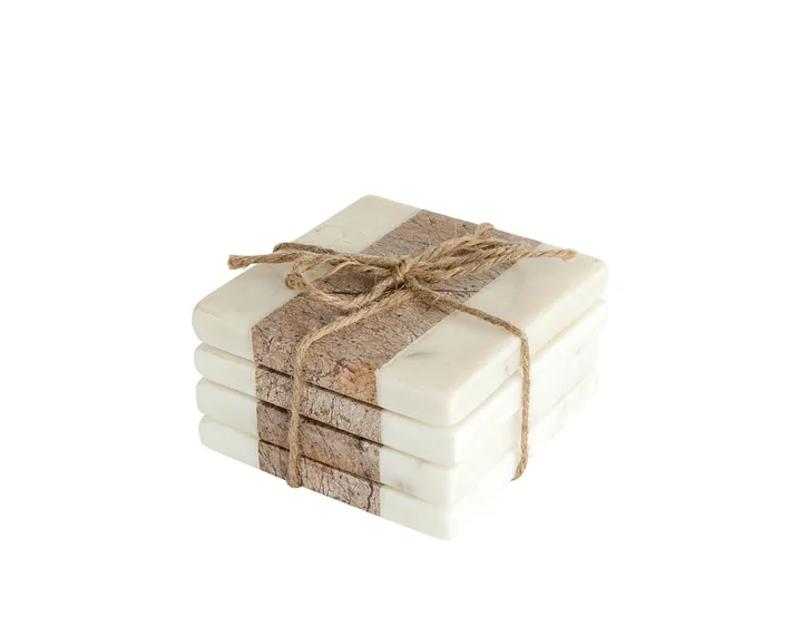 Storied Home Square Marble Coasters With Jute String