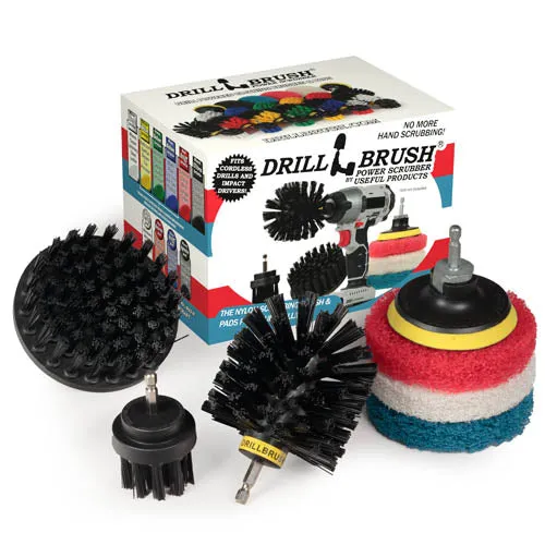 Drillbrush 4in, & 2in Black Brushes With Pads - Heavy Duty & Grill Cleaning