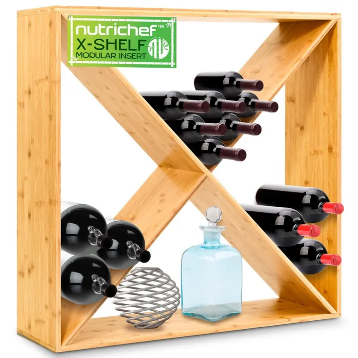 SereneLife 24 Bottle Capacity Stackable X Frame Bamboo Cube Wine Rack