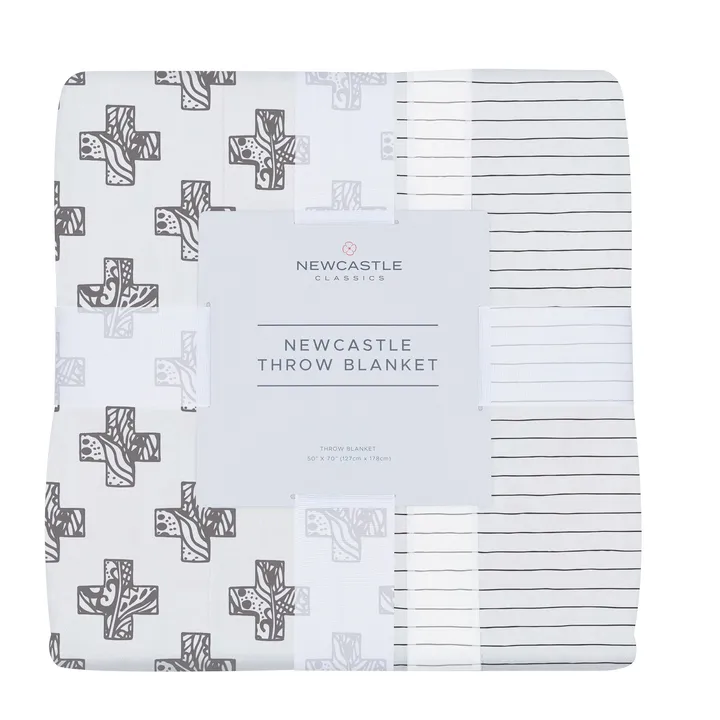Newcastle Classic Nordic Stamp And Pencil Stripe Bamboo Muslin Newcastle Throw Blanket