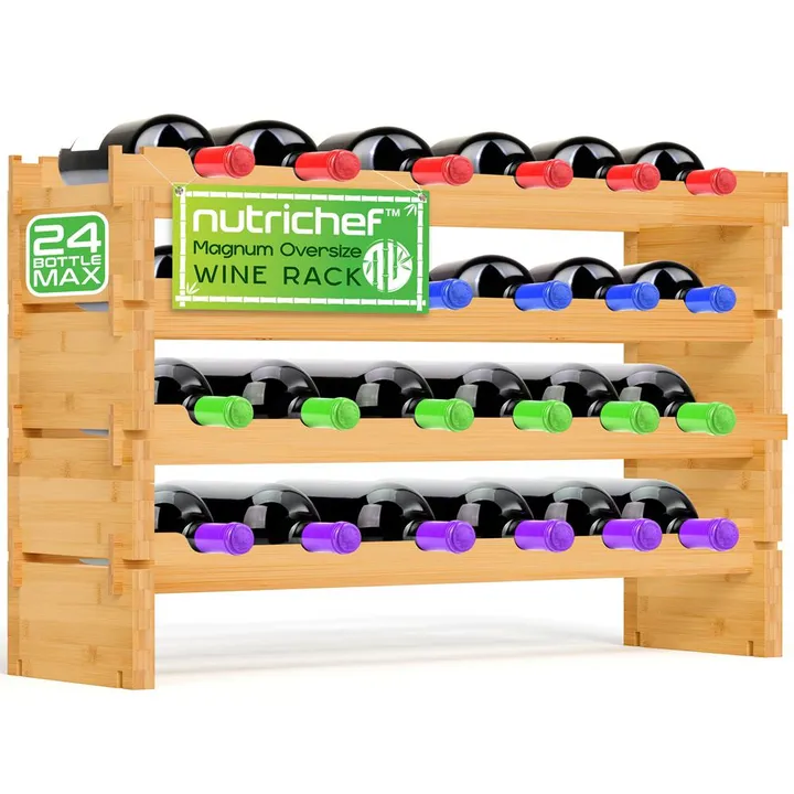 SereneLife 4 -Tier 24 Bottle Capacity Bamboo Stackable Wine Rack