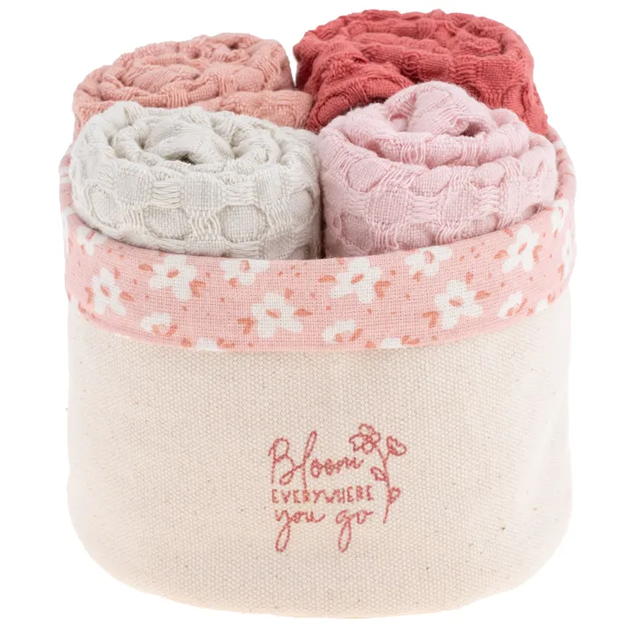 Karma Bloom Waffle Weave Dishcloth Set With Canvas Holder