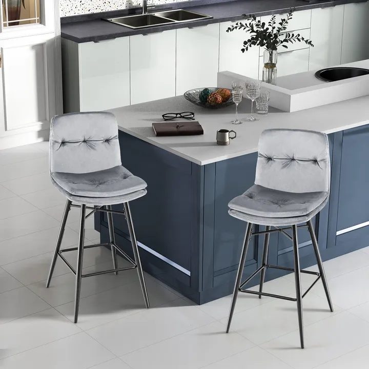 Directdeals 2 Pieces Velvet Bar Stools Set