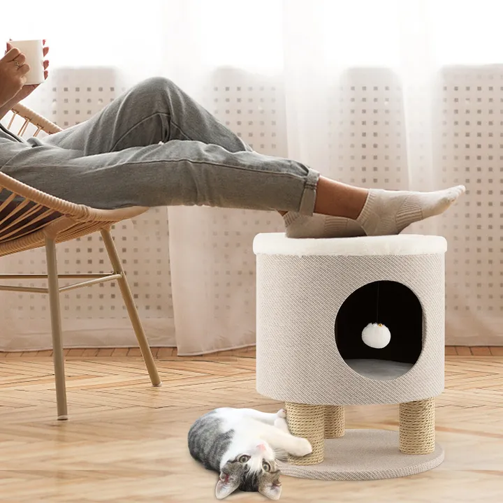 Gbruno Store 3-In-1 Cat Condo Stool Bed With Scratching Posts And Plush Ball Toy