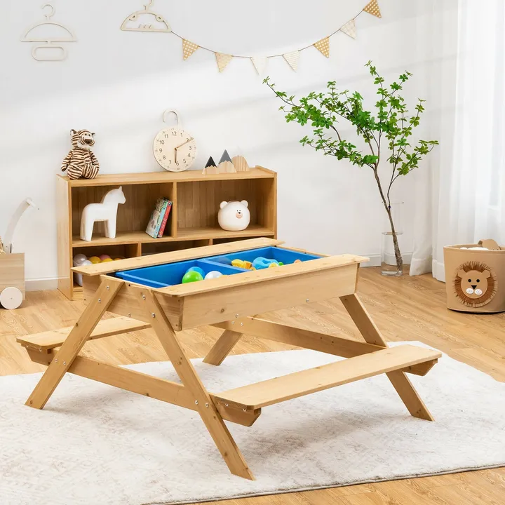 Gbruno Store 3-in-1 Kids Picnic Table Outdoor Water Sand Table With Play Boxes