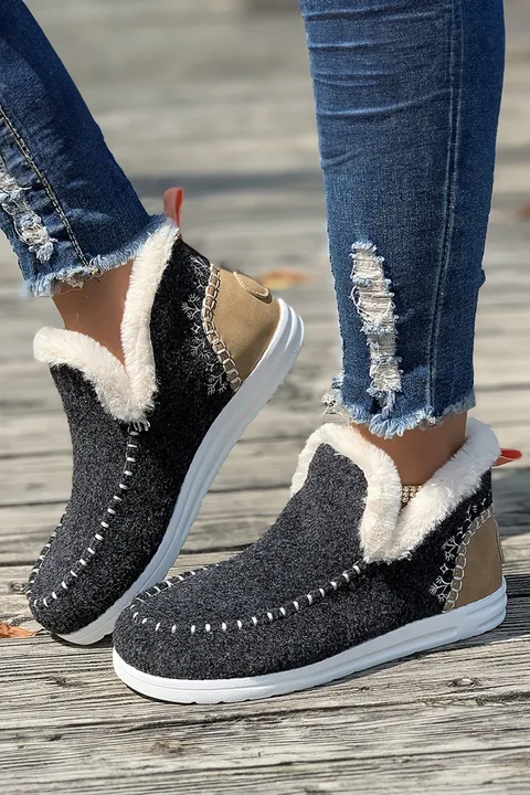 Threaded Pear Apparel Anna Suede Stitching Plush Lined Anklet Boots