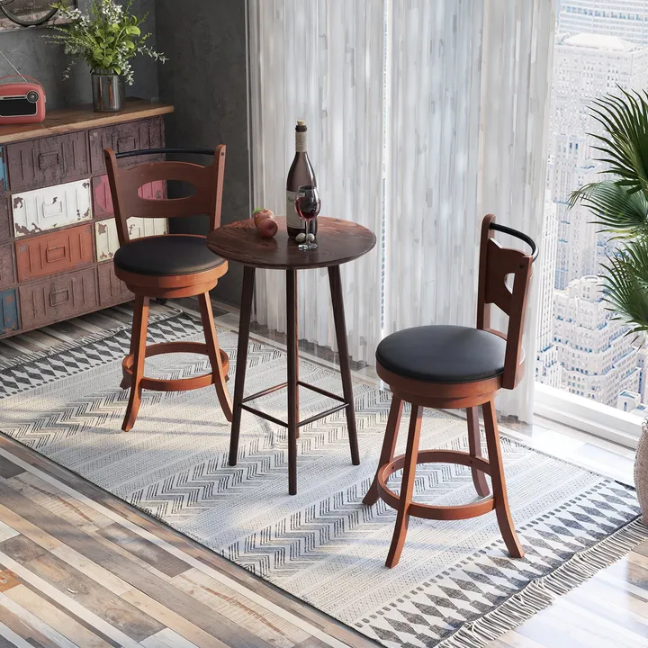 Directdeals 2 Pieces Swivel Bar Stools with Curved Backrest and Seat Cushions