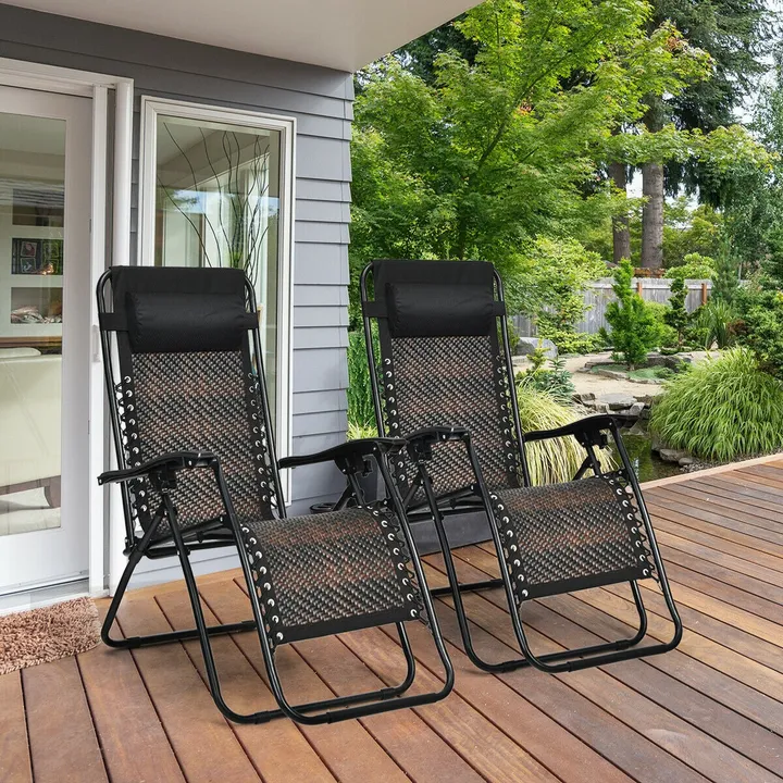 Directdeals Folding Patio Rattan Zero Gravity Lounge Chair
