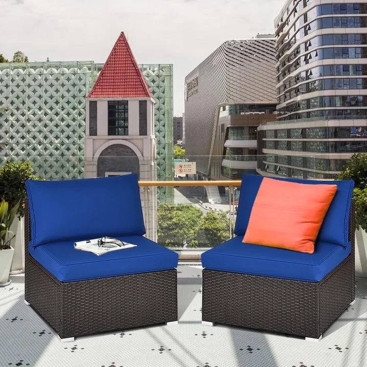 Directdeals Patio Rattan Armless Sofa Set with Cushions And Pillows