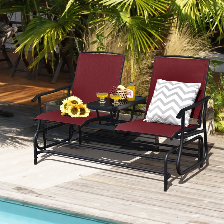 Directdeals 2-Person Double Rocking Loveseat with Mesh Fabric and Center Table