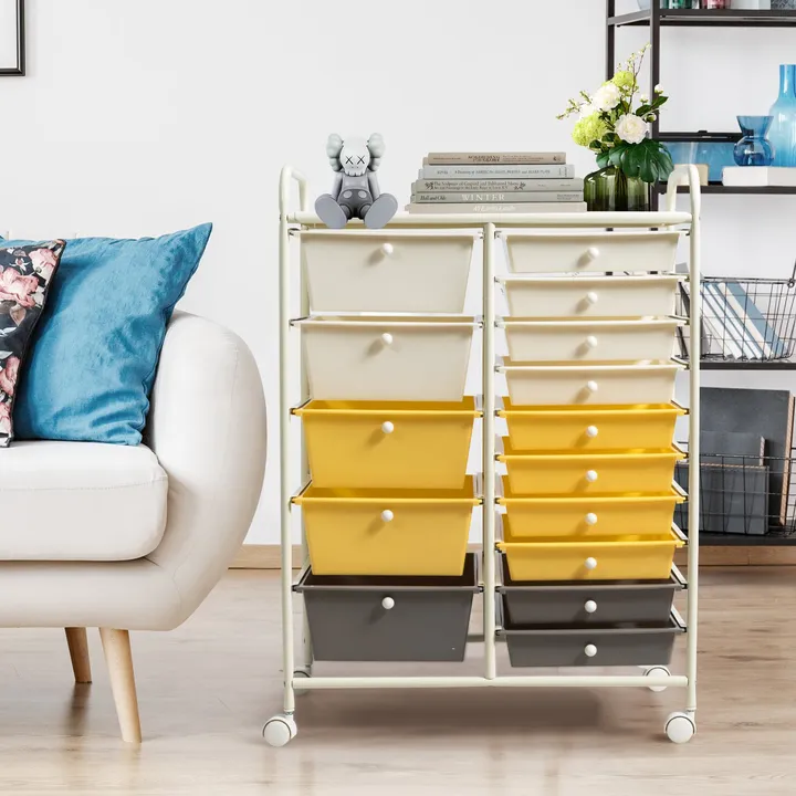 Directdeals 15-Drawer Storage Rolling Organizer Cart
