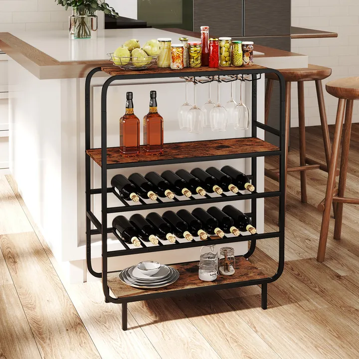 Directdeals 16 Bottle Wine Rack with 5-Tier Wine Shelf and Glass Holders