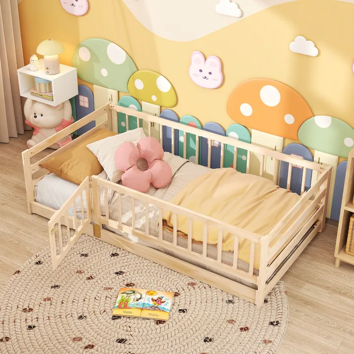 Gbruno Store Floor Bed With High Fence & Playhouse For Kids