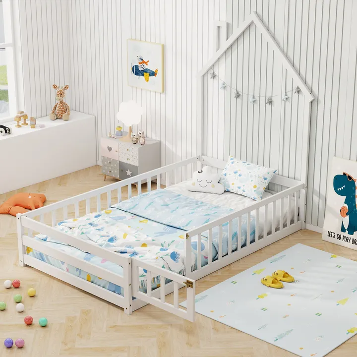 Gbruno Store Montessori Floor Bed With Lockable Door & Guardrail
