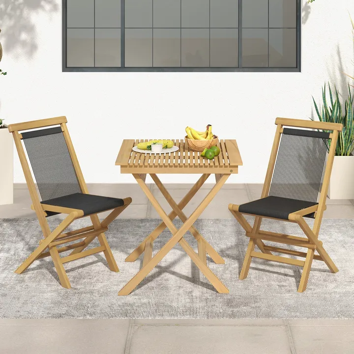 Directdeals Indonesia Teak Patio Folding Chairs with Woven Rope Seat and Back
