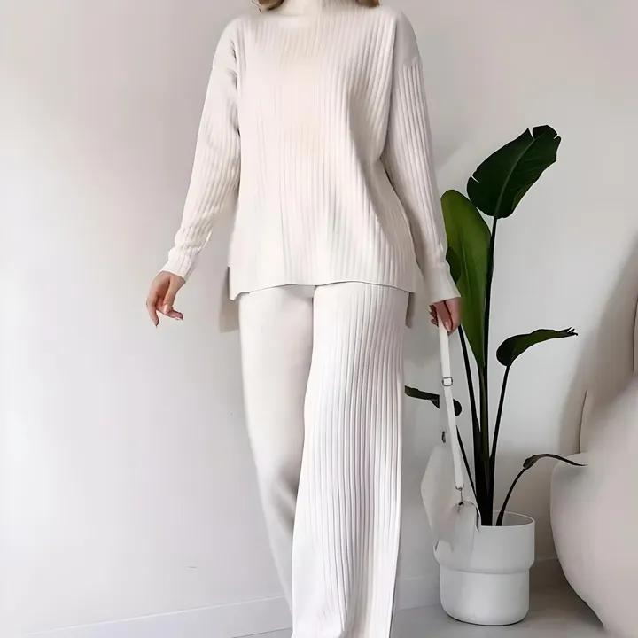 GBH - Shop Turtleneck Knitted Top & Straight Trousers Solid Set Women's Clothing