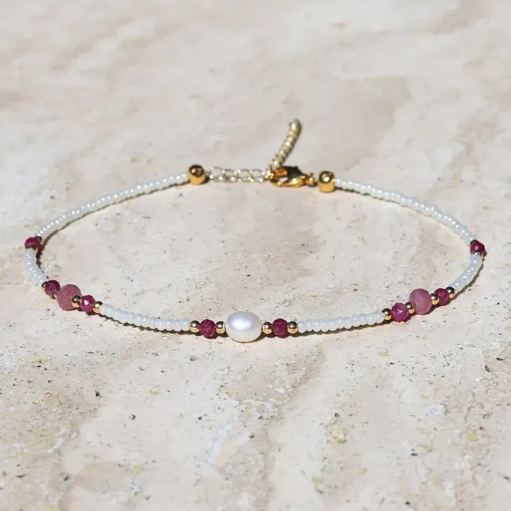 Lovepray Jewelry Pearl And Ruby Anklet