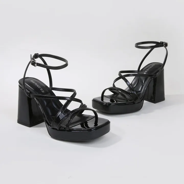 Berness Adore Crisscross Straps Platform Block Heels for Comfort & Style