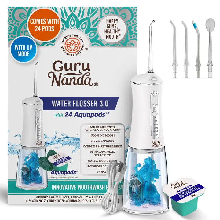GuruNanda Advanced Water Flosser 3.0 With UV + 24 Aquapods