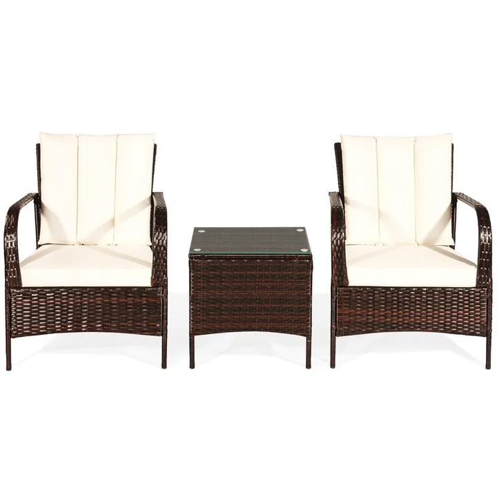 Directdeals Rattan Patio Set With Cushions And Glass Top Coffee Table