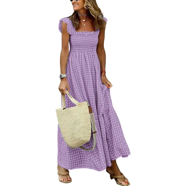 GBH - Shop Summer Plaid Print Pleated Ruffle Dress