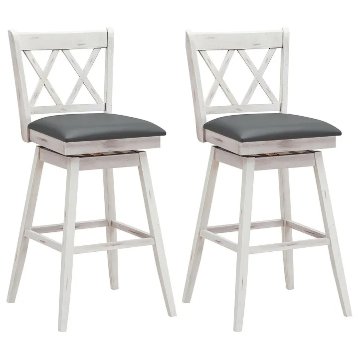 Directdeals 2 Pieces Swivel Counter Height Barstool Set With Rubber Wood Legs