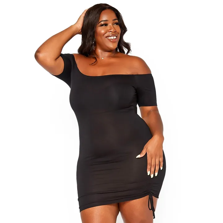 Shop at Konus Plus Size Women's Solid Off Shoulder Dress